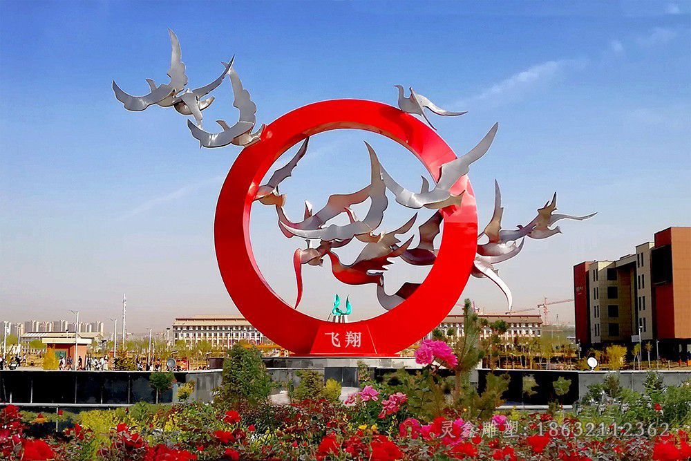 不锈钢校园飞鸽景观雕塑