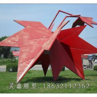 不锈钢红色枫叶校园雕塑