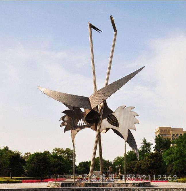 不锈钢抽象仙鹤景观雕塑