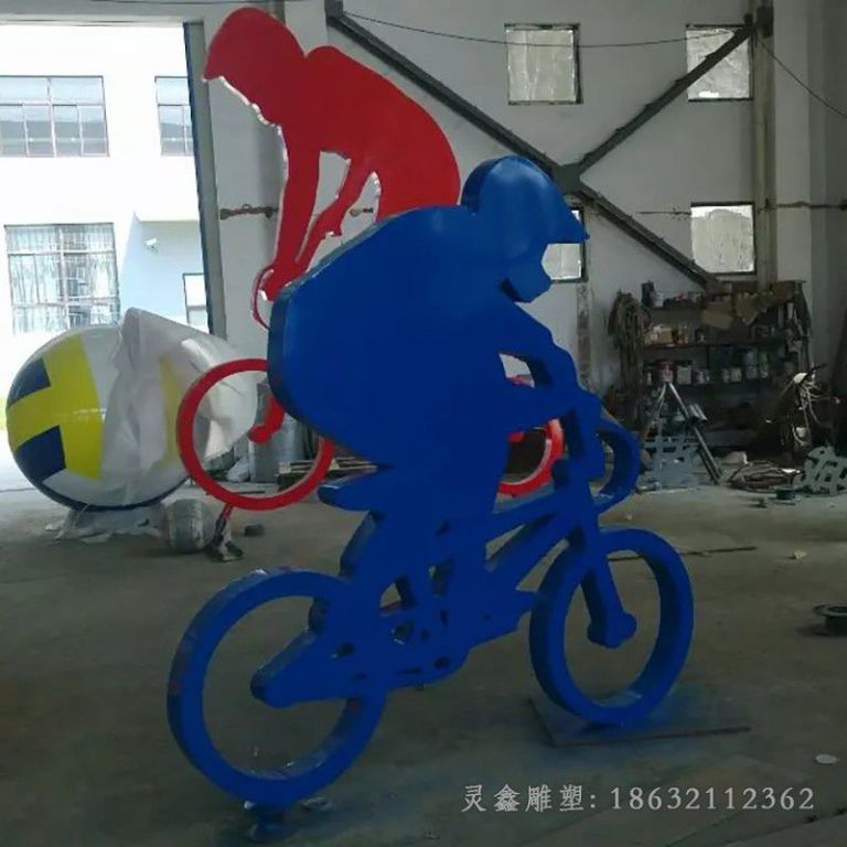 不锈钢彩绘自行车公园雕塑