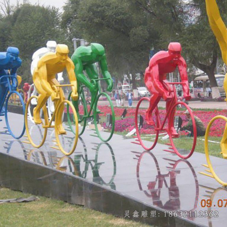 不锈钢彩绘自行车园林雕塑