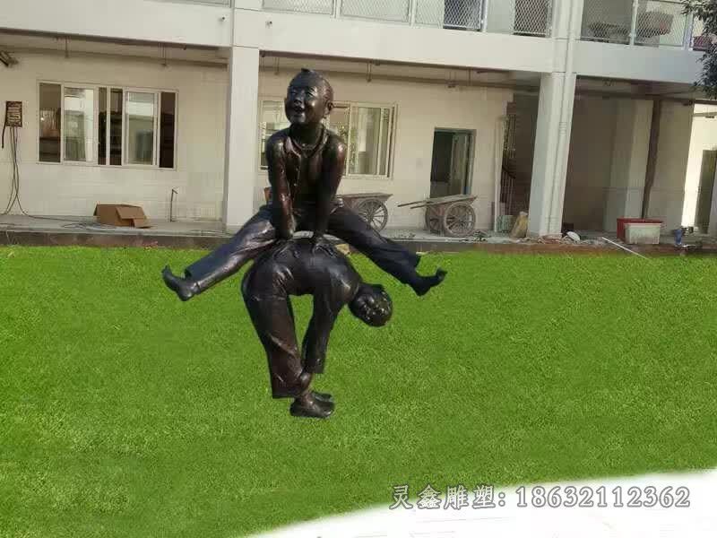 儿童跳马城市人物铜雕