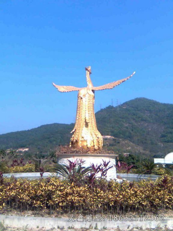 抽象凤凰校园景观铜雕