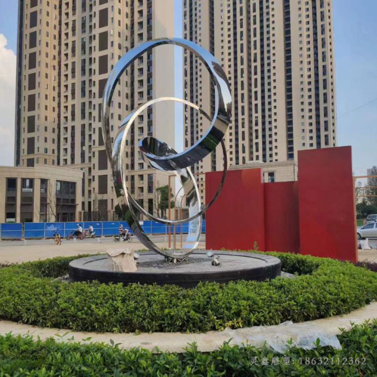 异形圆环不锈钢小区雕塑