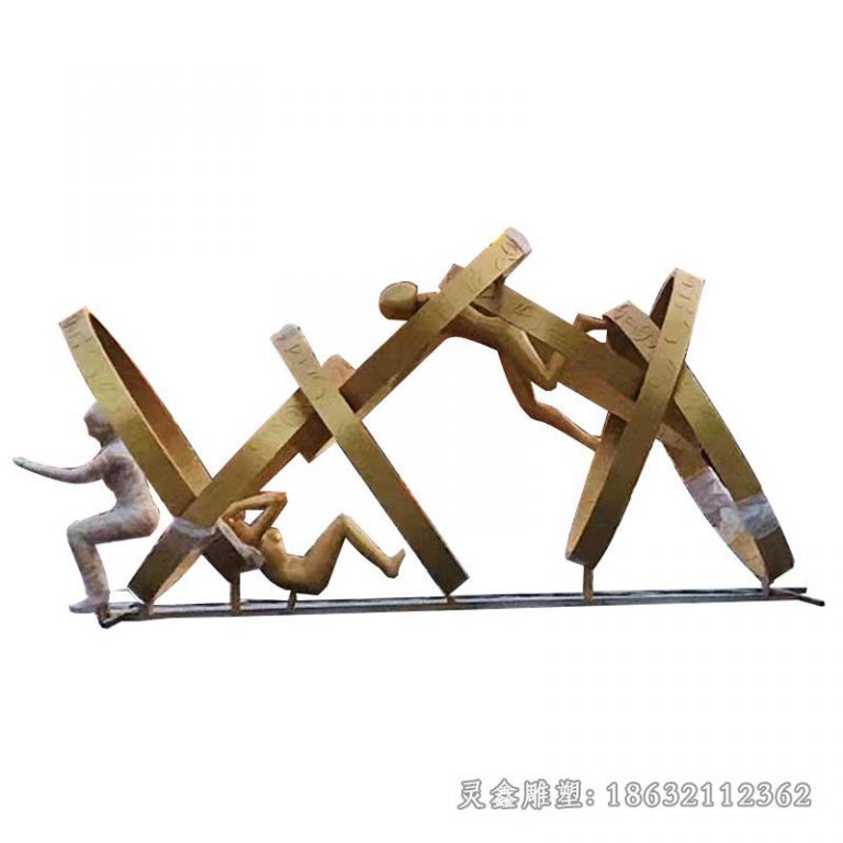 不锈钢抽象圆环运动人物雕塑