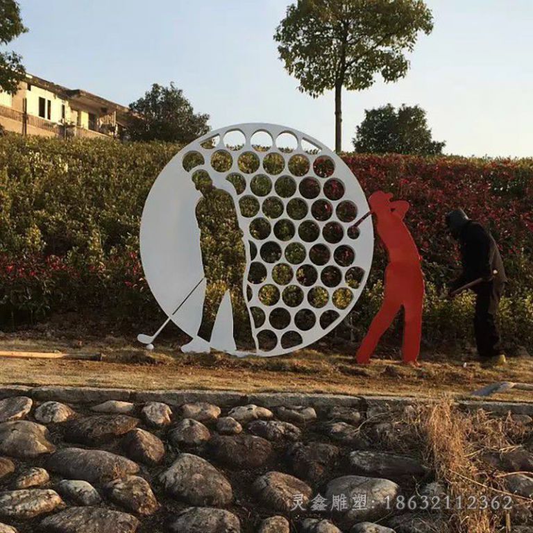 不锈钢打高尔夫球城市雕塑