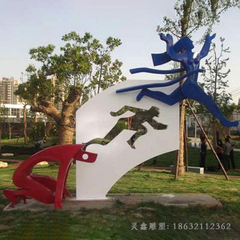 不锈钢飞跃广场运动雕塑