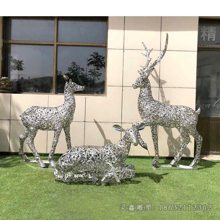 镂空不锈钢抽象鹿雕塑