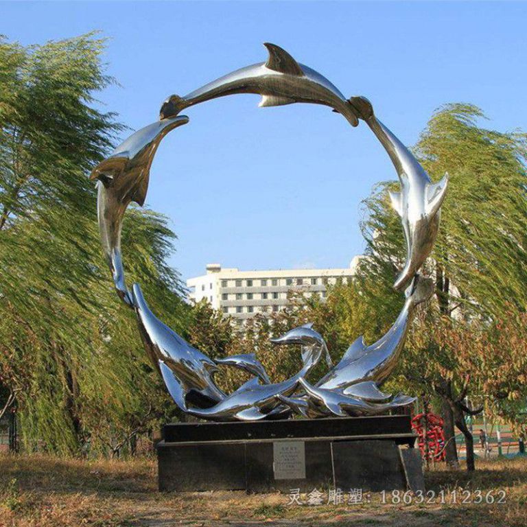 不锈钢鱼群动物广场雕塑