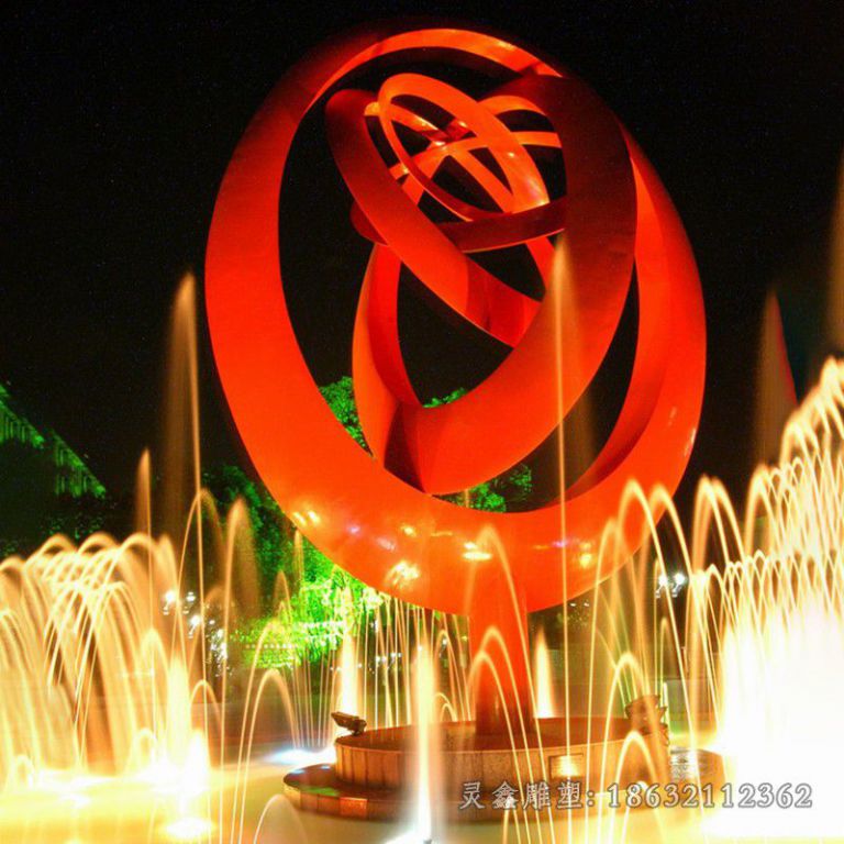不锈钢彩绘圆环别墅雕塑