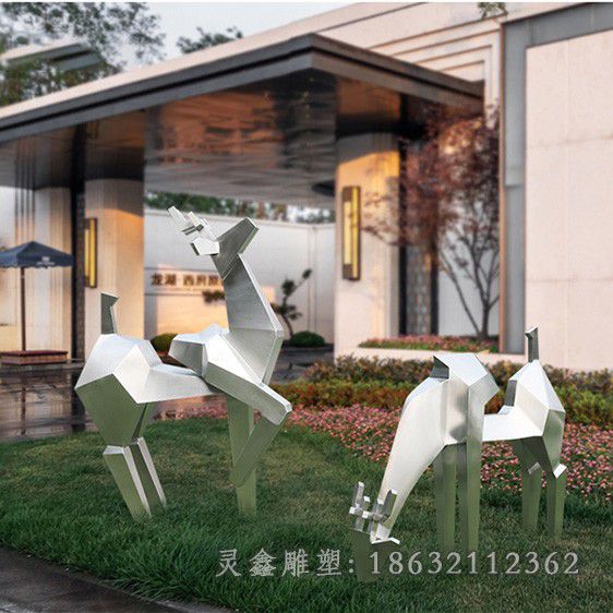 不锈钢几何情侣鹿动物雕塑