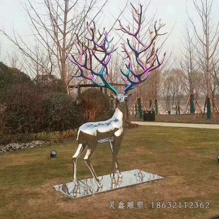 不锈钢叉角小鹿动物雕塑