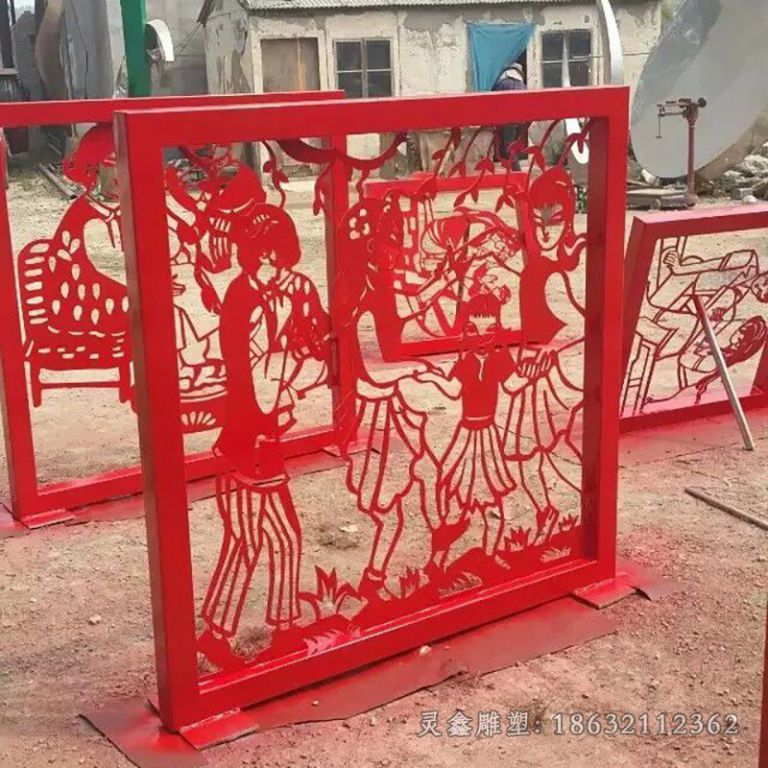 不锈钢红色剪纸街边雕塑