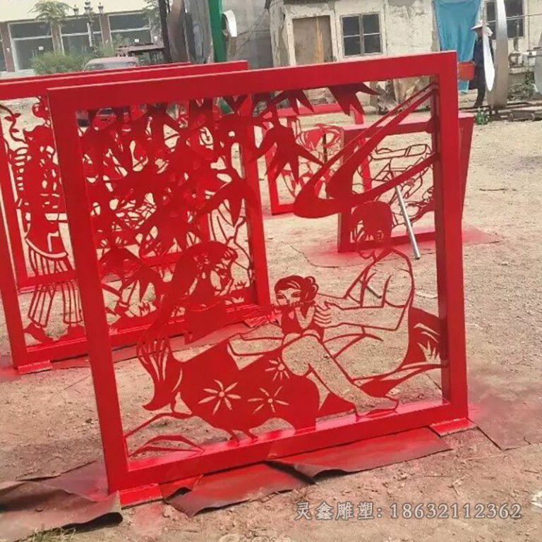 不锈钢红色剪纸景观雕塑