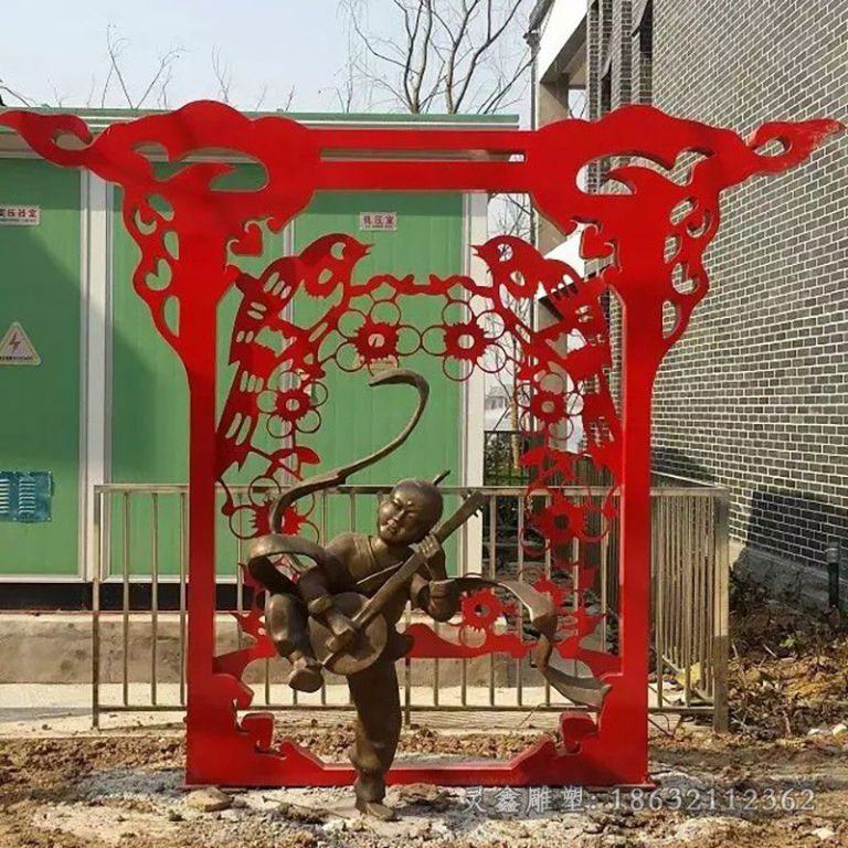 不锈钢小区红色剪纸雕塑