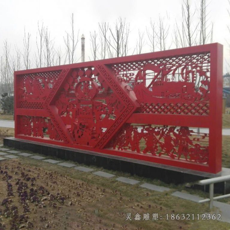 不锈钢别墅红色剪纸雕塑