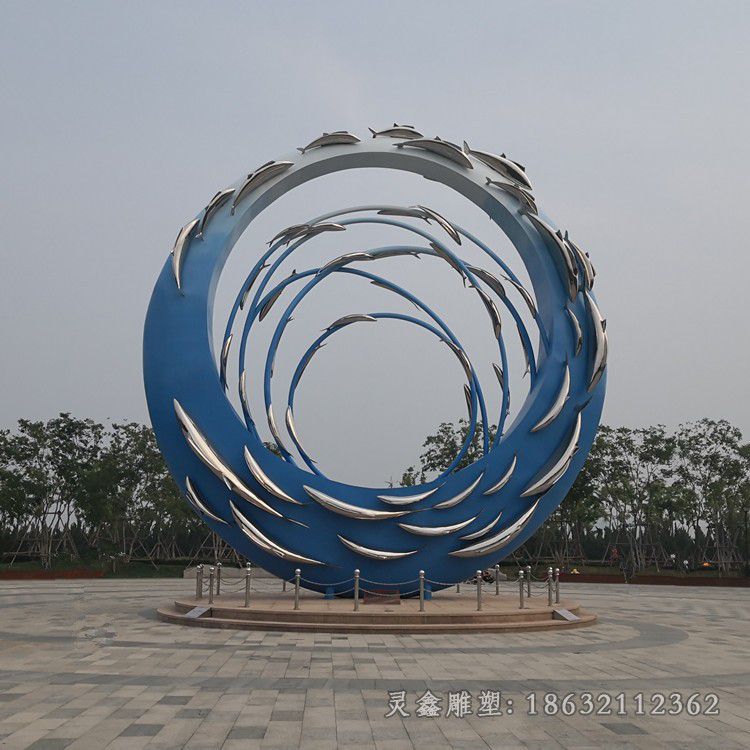 不锈钢彩绘鱼群城市雕塑