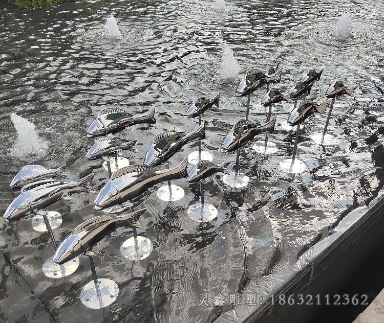不锈钢鱼群公园景观雕塑