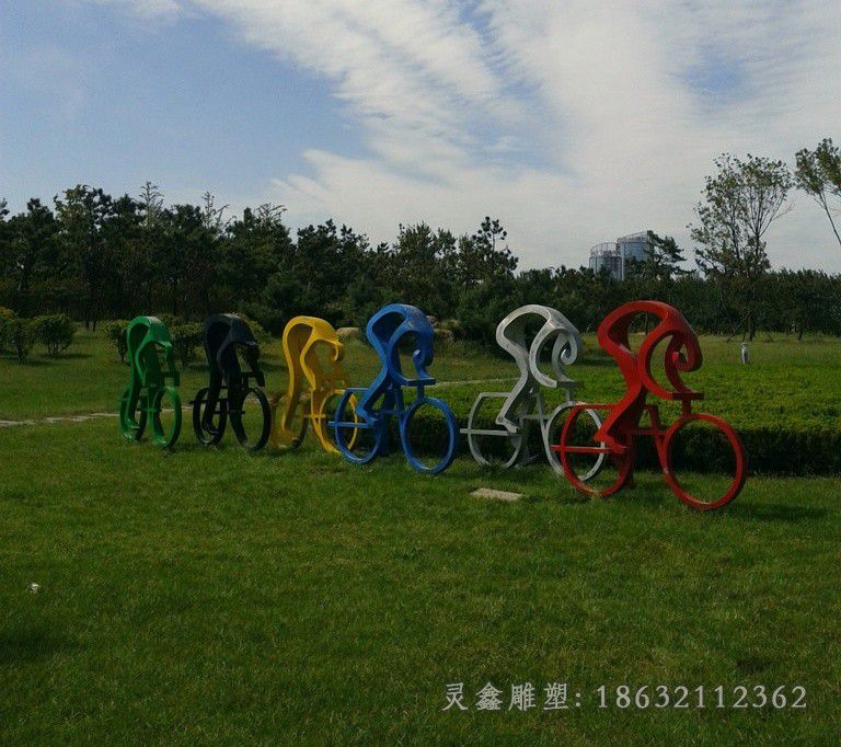 不锈钢彩绘自行车景观雕塑