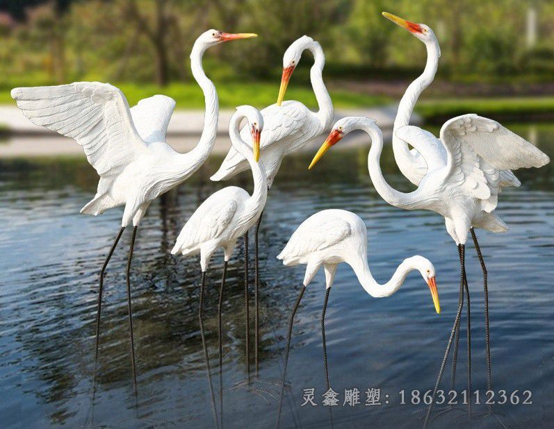 不锈钢白色仙鹤景区雕塑