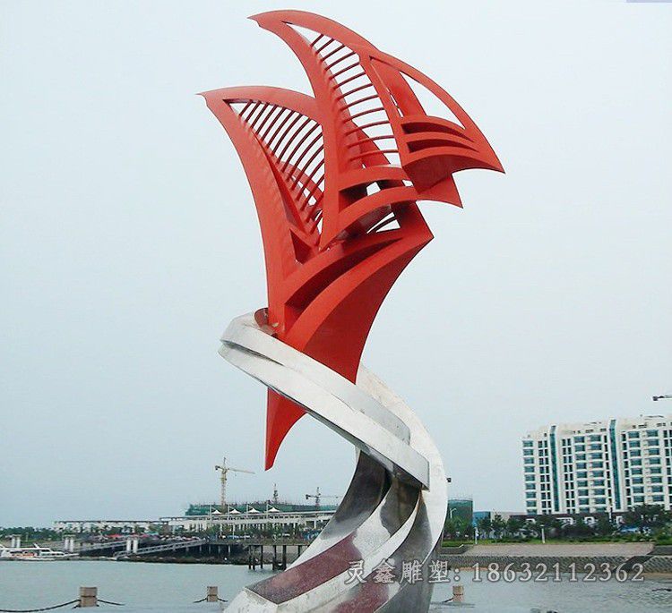 不锈钢彩绘抽象景观雕塑