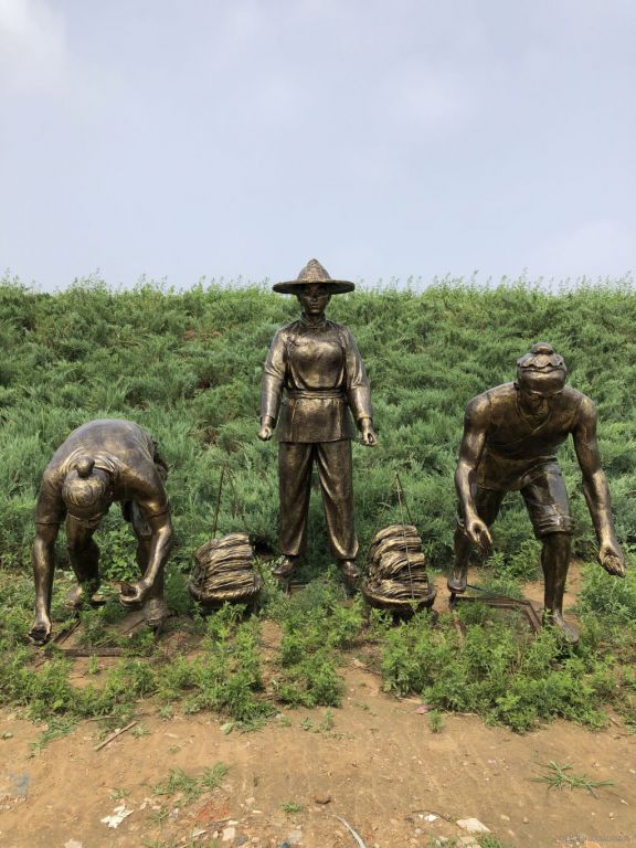 农耕割稻子景区景观铜雕
