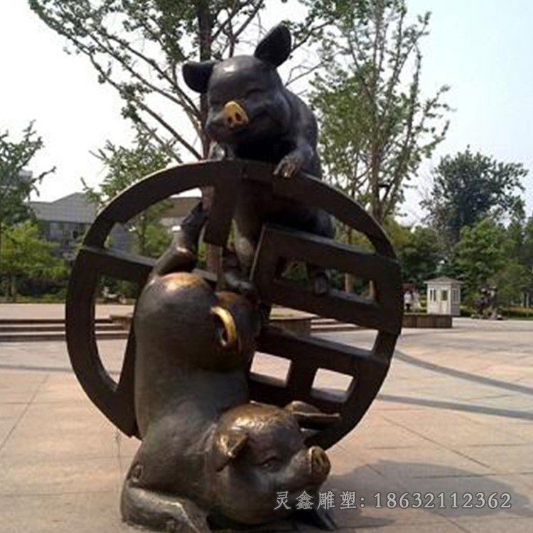 生肖猪公园景观铜雕