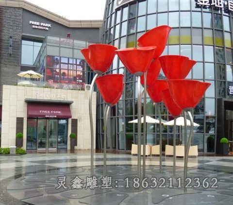 不锈钢红色花朵广场雕塑