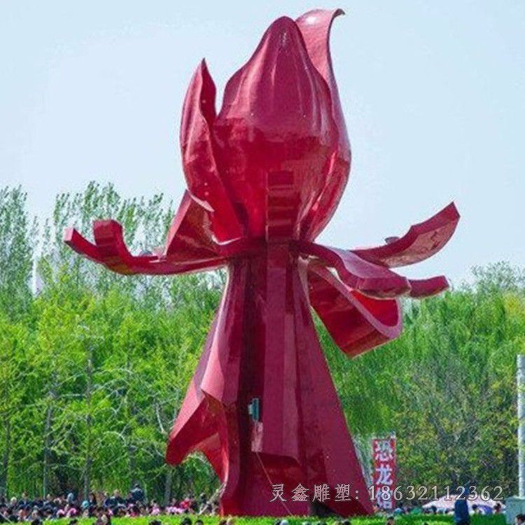 不锈钢红色花朵街边雕塑