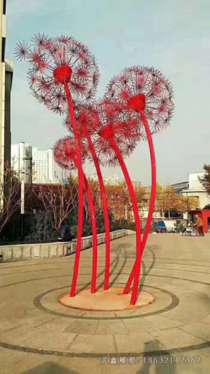 不锈钢彩绘蒲公英景观雕塑