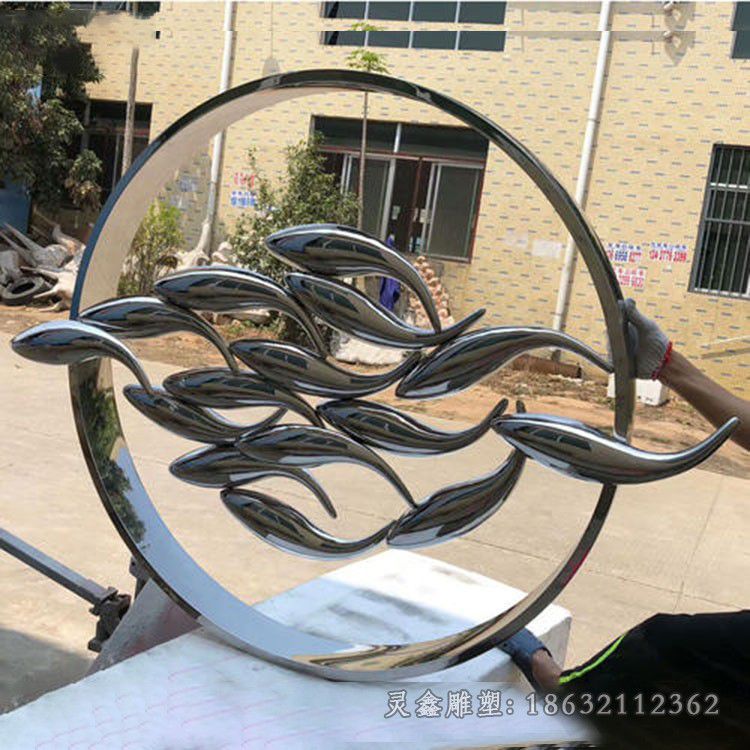 镜面景观鱼群不锈钢雕塑