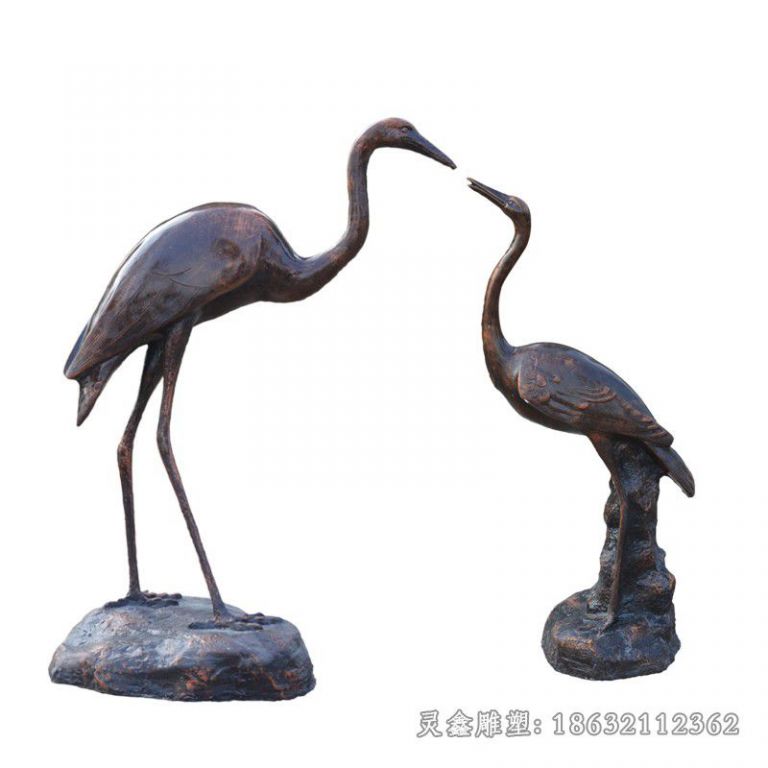 站姿情侣仙鹤景观铜雕