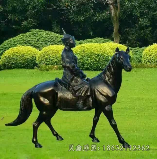 骑马公园景观人物铜雕