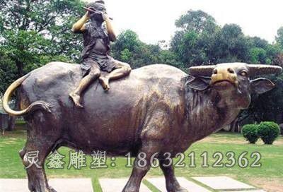 儿童骑牛吹笛景观铜雕