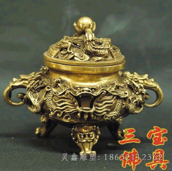 三宝佛铜香炉景观铜雕