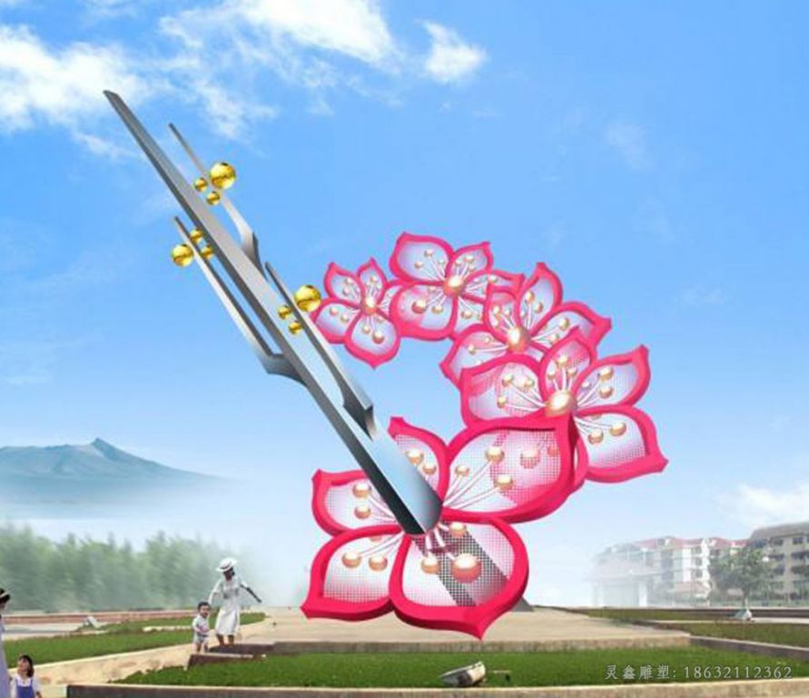 不锈钢彩绘花小区雕塑