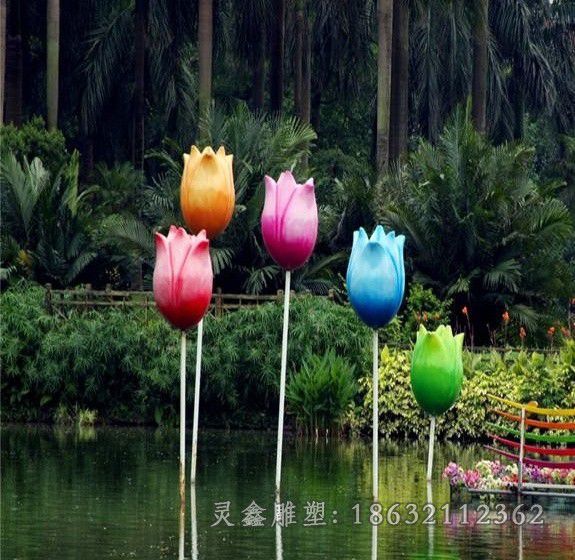 不锈钢彩绘花朵户外雕塑