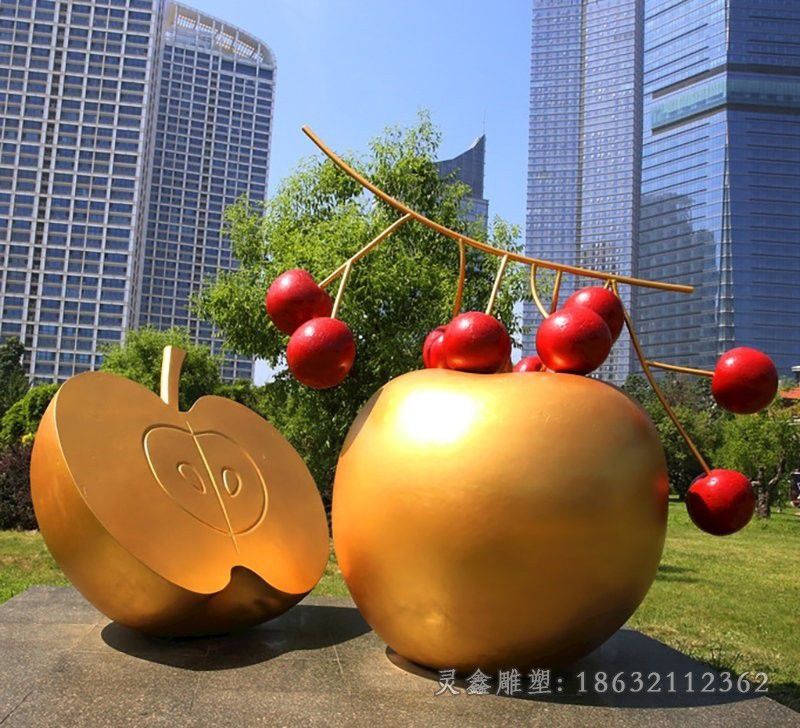 不锈钢金色苹果校园雕塑