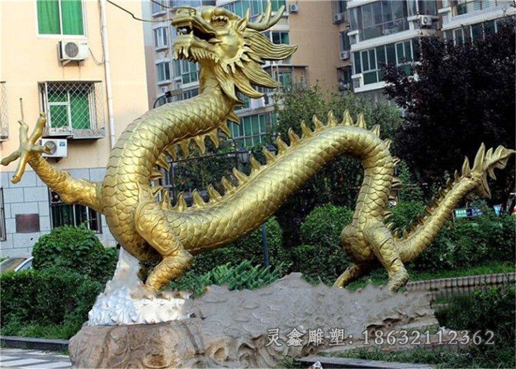 神兽龙彩绘小区铜雕