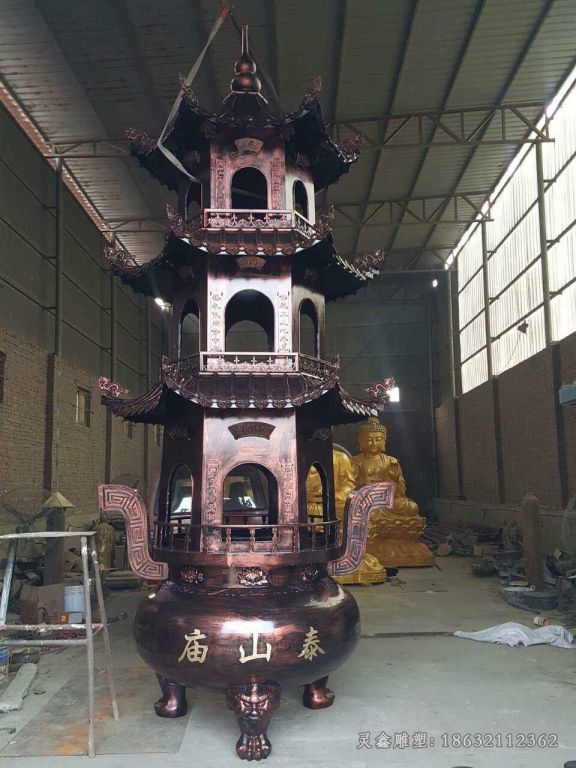 寺庙多层香炉景观铜雕