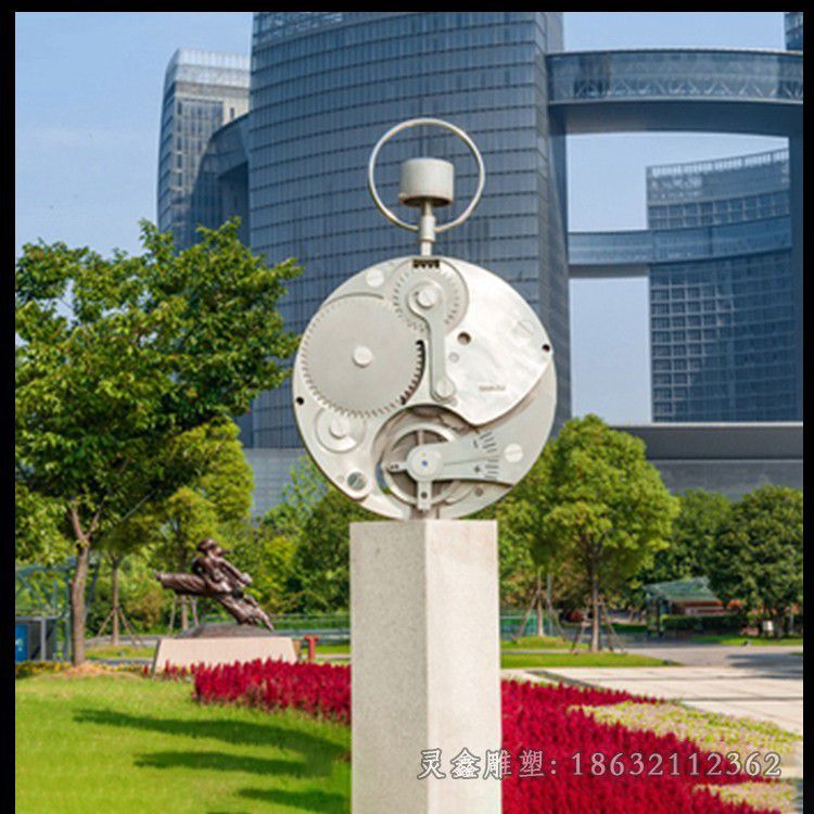 城市不锈钢抽象机械圆环雕塑