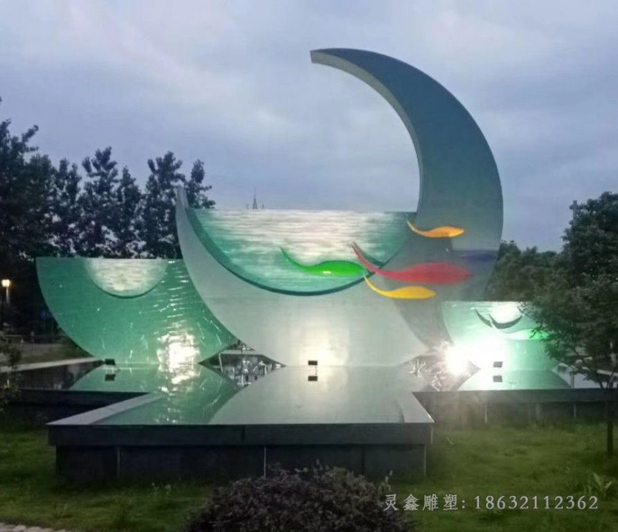不锈钢发光月亮户外雕塑