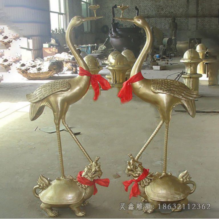 金色仙鹤情侣动物铜雕