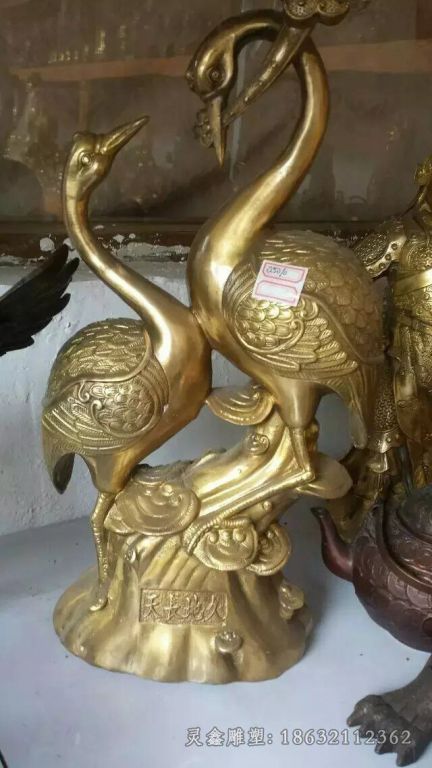 金色情侣仙鹤景观铜雕