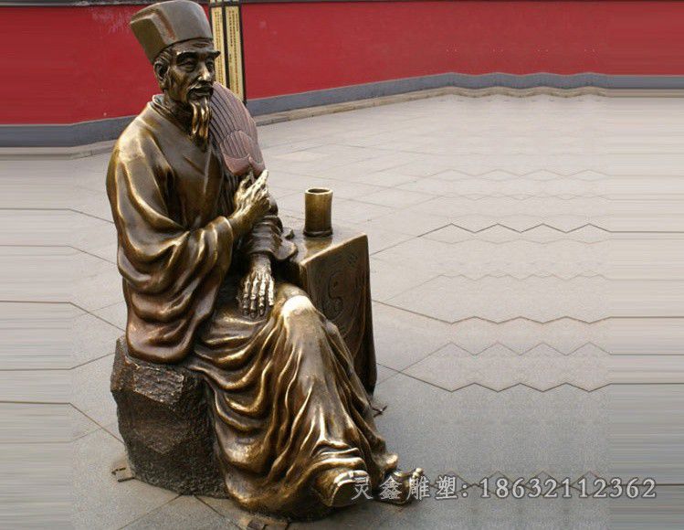古代人物算命先生铜雕