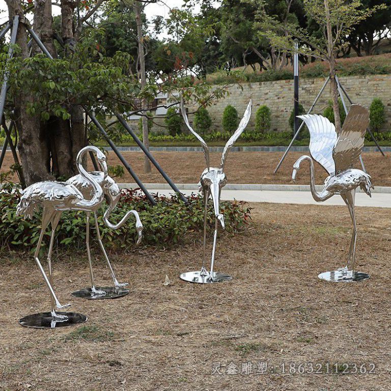 镜面火烈鸟城市不锈钢雕塑