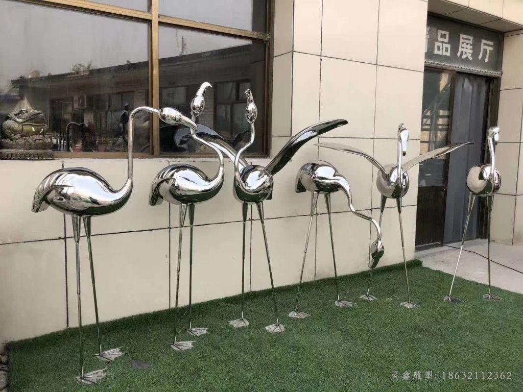 镜面火烈鸟庭院不锈钢雕塑