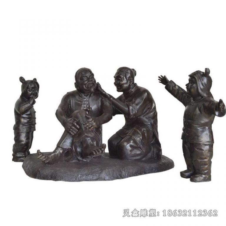 民俗古人采耳景观铜雕