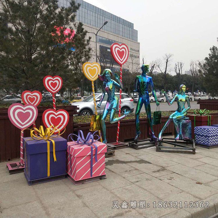 不锈钢彩绘购物校园雕塑