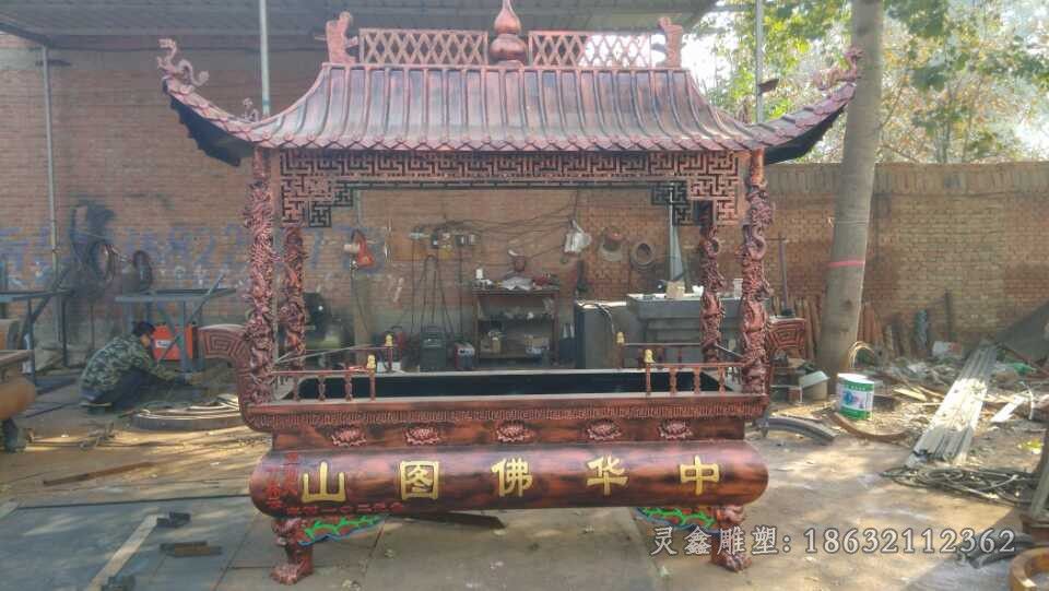 红铜色香炉园林铜雕